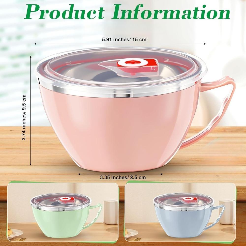 Stainless Steel Noodle Bowl Insulated Instant Noodle Bowl with Lid Food-Grade Material Lunch Box Suitable for Home Office Travel