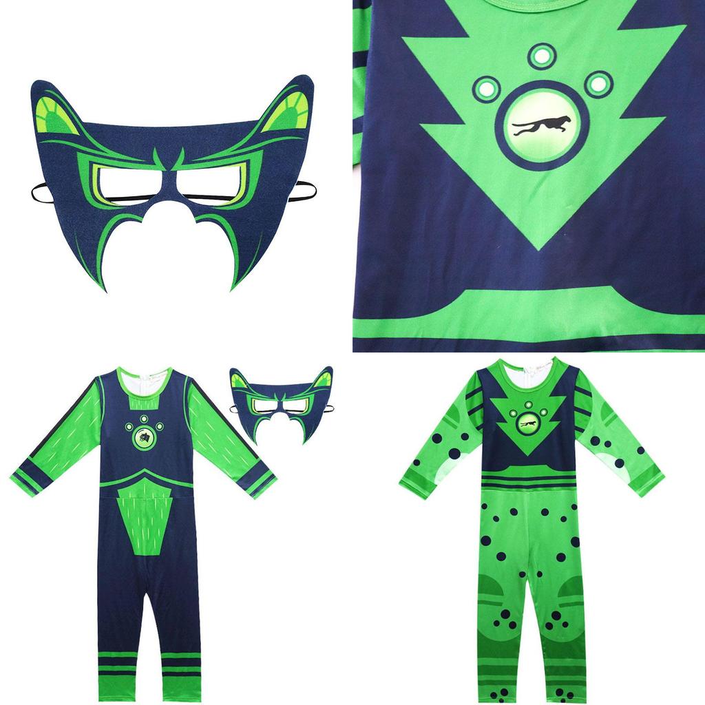 Wild Kratts Kreaturenkraft-Anzug-Kostüm für Kinder mit grünem marineblauem Overall und Maske