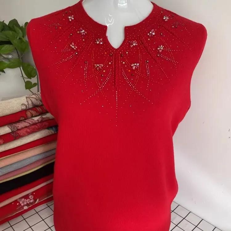 

Женский осенний вязаный свитер с вышивкой из искусственной овчины для женщин среднего и пожилого возраста, свободного кроя, большого размера, нижняя рубашка 3XL