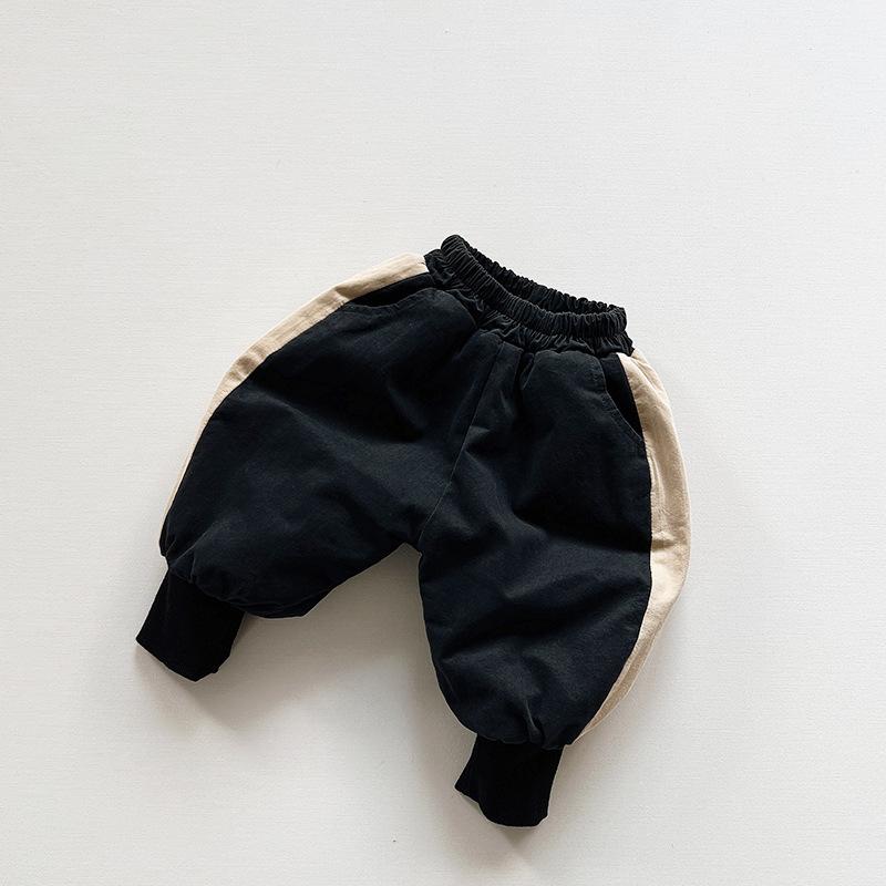 Kids Contrast Color Thickened Fleece Casual Long Pants For Boys And Girls