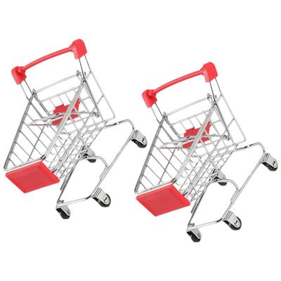 2 Pcs Mini Shopping Cart Desk Toy Kids Pretend Play Miniature Storage Supermarket Trolley Baby Metal
