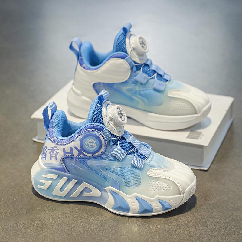 Autumn new men's and women's sports shoes rotating buckle free lace-up middle school children's primary school students basketball shoes lightweig