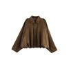 Women's Polo Neck Long Sleeve Bomber Jacket Loose Fit Streetwear Outerwear Suede Texture Coat