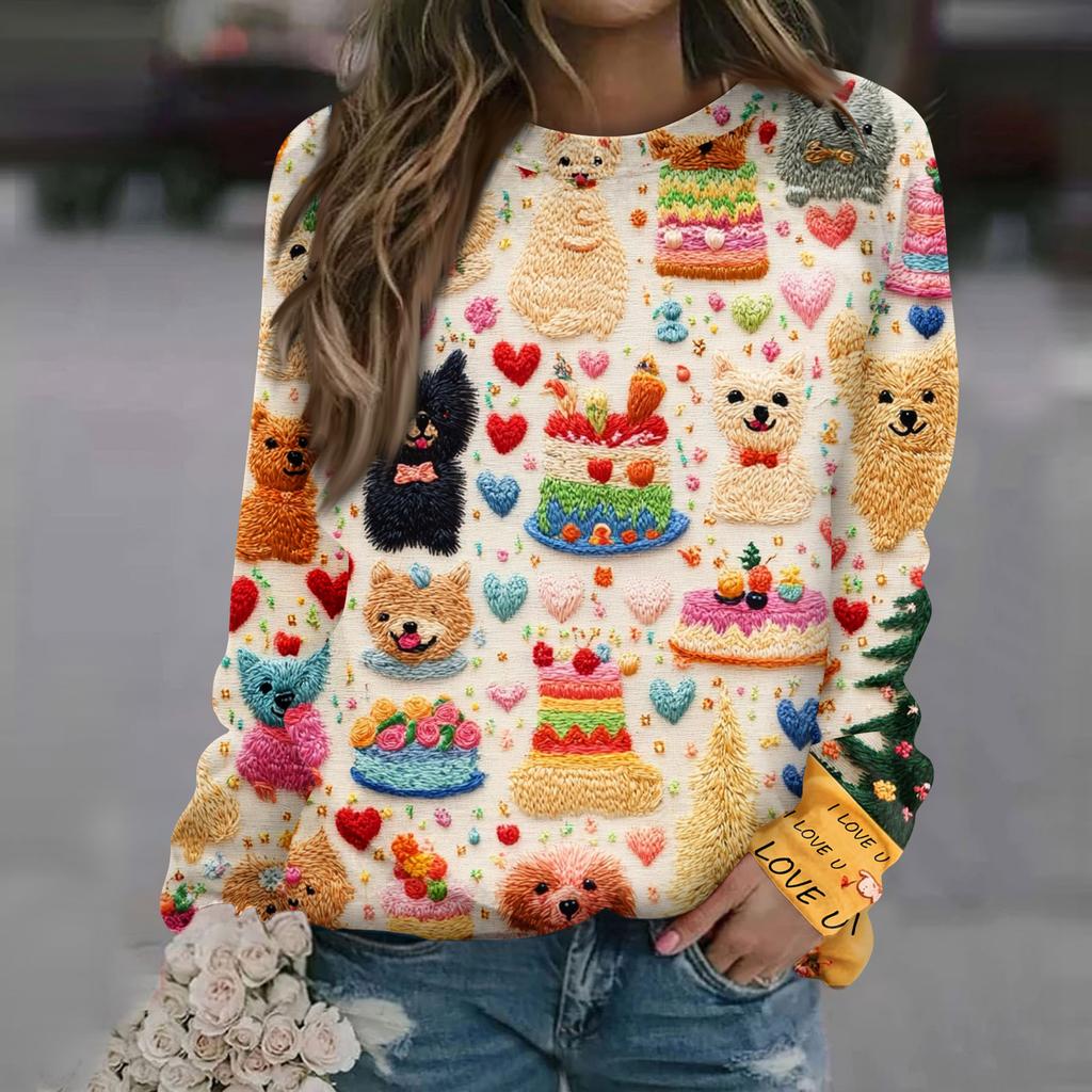 Women's Fashion Casual Long Sleeve  Printed Neck Sweatshirt Top