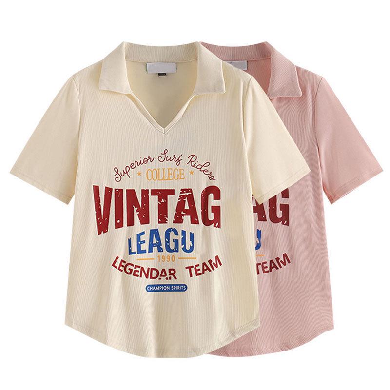 

2025 Women s Slim Fit V-Neck Polo T-Shirt, Waist-Cinching, Short Sleeve, Straight Shoulder, Hot Girl Summer Top M [80-95 jin]