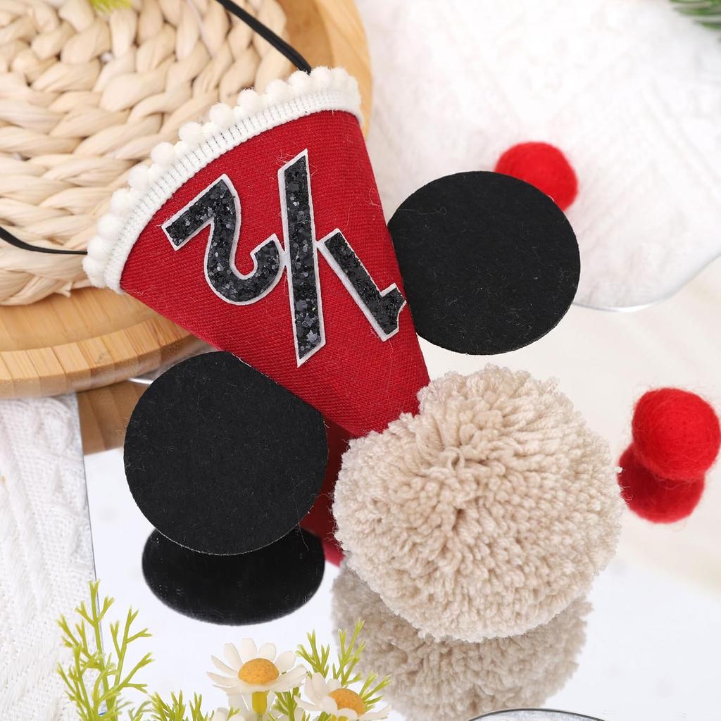 Mouse 1/2 Birthday Hat - Mouse Half Way To One Party Decorations,Mouse Ears Cake Smash Hat,Red Black Mouse Party Hat,6 Months Birthday Photo Props