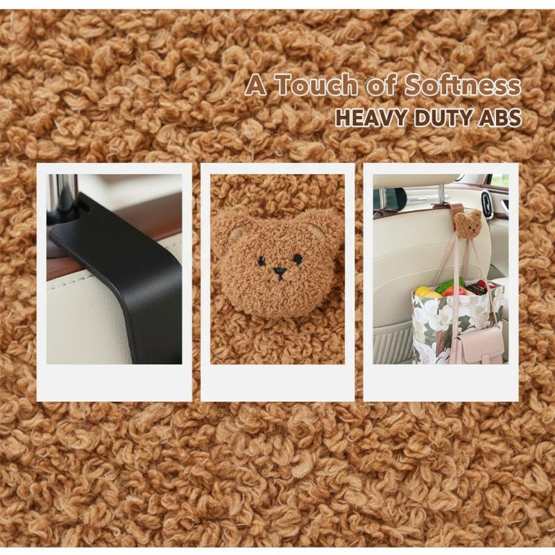 1Pcs Cute Cartoon Bear Car Seat Back Hooks Storage Vehicle Headrest Organizer Hanger For Groceries Bag Handbag Car Decoration