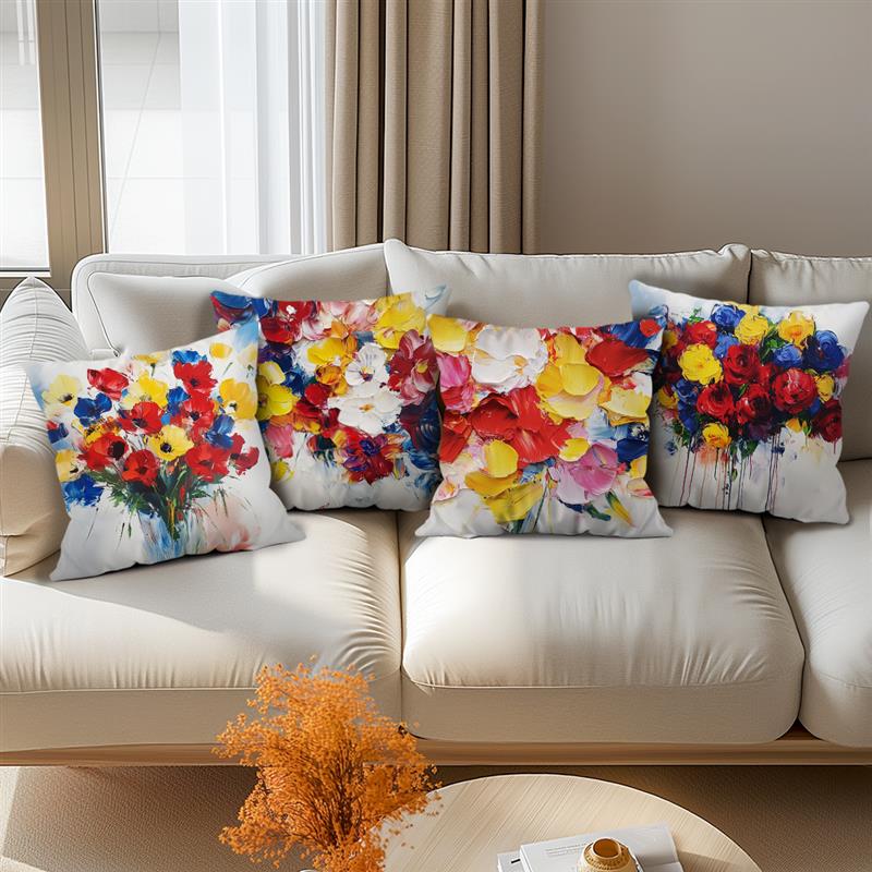 1 Pc Oil Painting Flower Pillow Cover For Home Living Room Bedroom Sofa Office Decorative Pillowcase Soft Throw Pillows 45*45 Cm