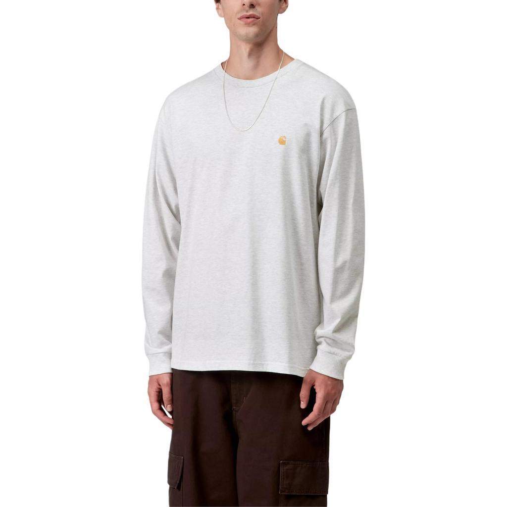 Carhartt WIP FW24 Solid Color Logo Embroidered Casual Long Sleeve T-Shirt Men Tops Gray I026392-00J-XX
