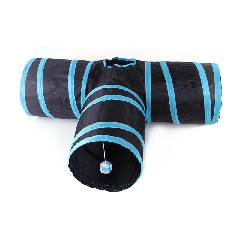 Blue Black Cat Tunnel Toy Foldable Play Tube Fun Pop-Up Hideaway Interactive Chase Game Durable Pet Playhouse for Indoor Kittens
