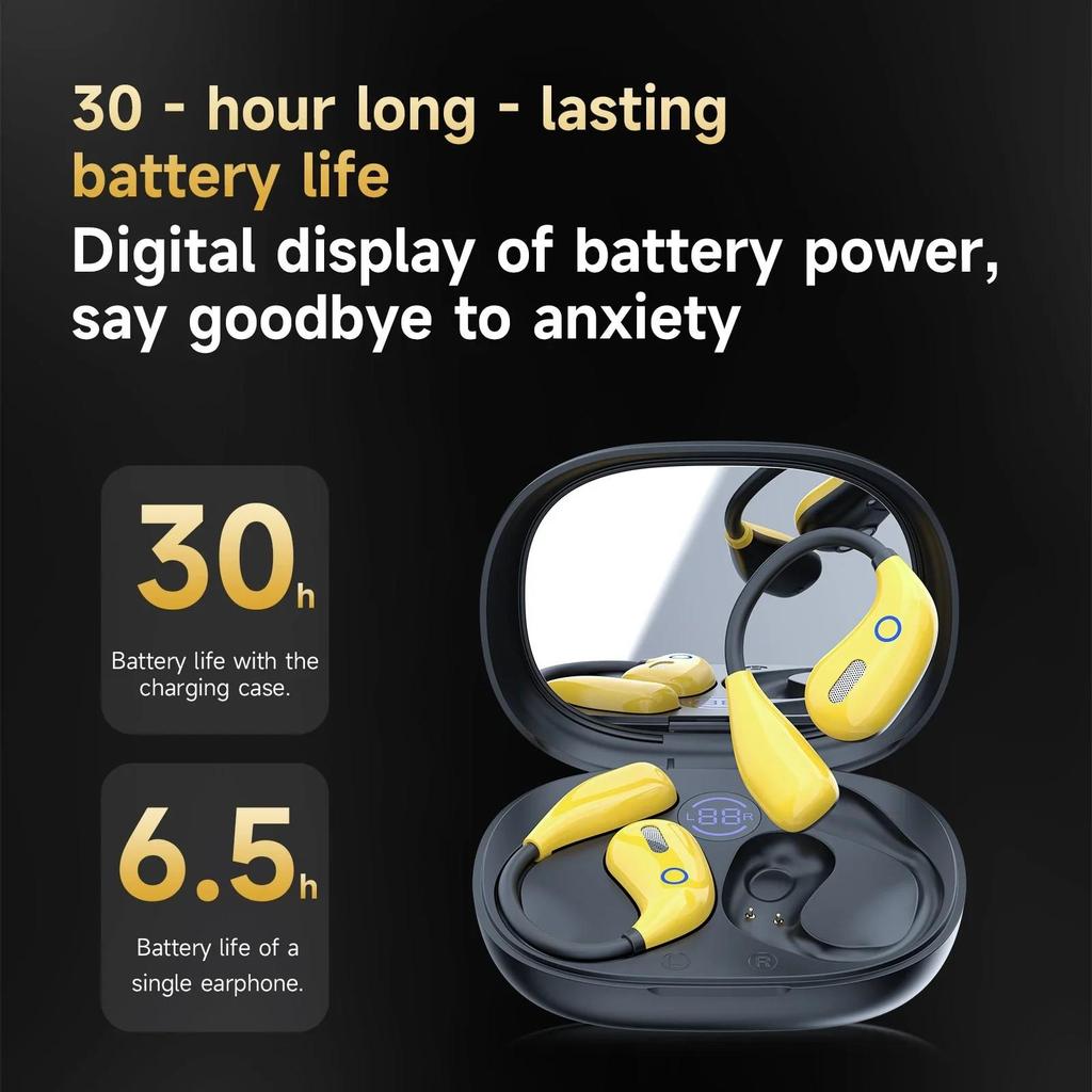 Wireless Touch Ear-Hook Earphones Painless Wear HiFi Stereo Music With HD Microphones Digital Display Noise Cancel