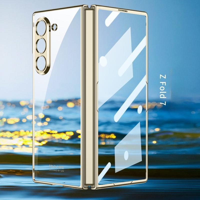 

Electroplating Transparent with Shell Film Phone Case for Samsung Galaxy Z Fold 7 6 5G Fold7 Fold6 Hinge Protective Cover Galaxy Z Fold7 золотистый