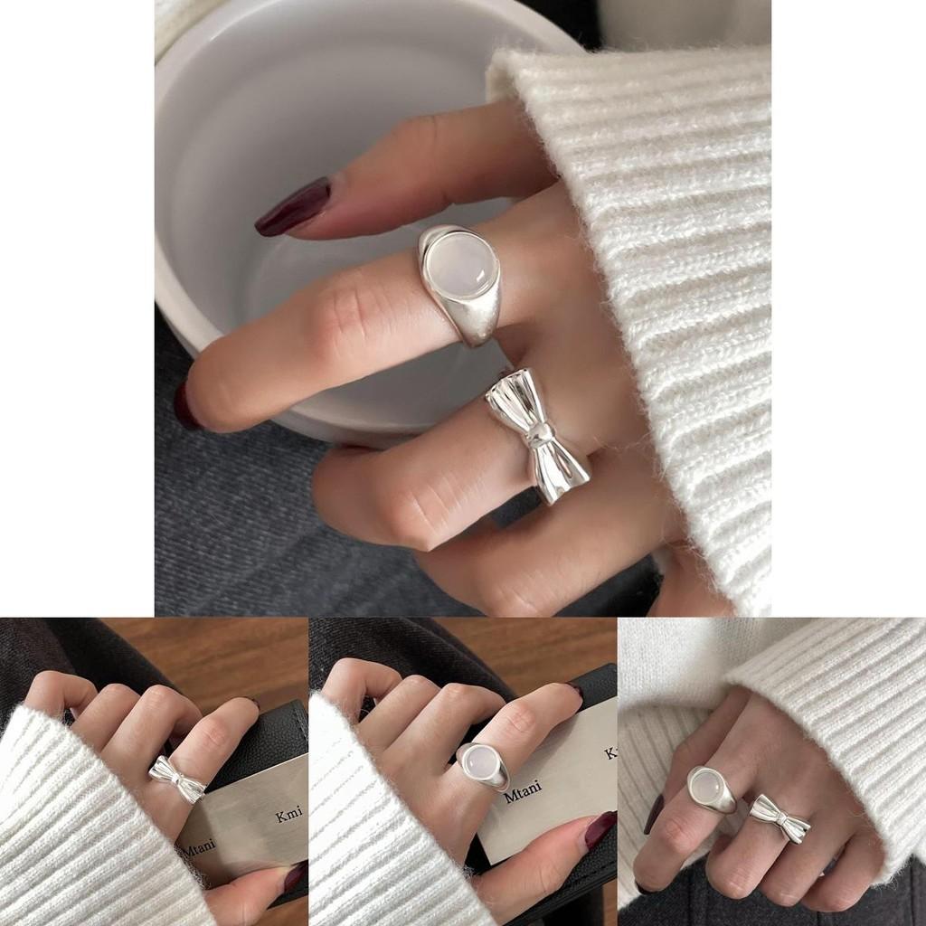 Versatile Agate White Bow Ring For Women Geometric Design With Adjustable Fit Comfort