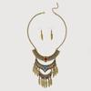 European-American Retro Layered Leaf Tassel Necklace and Earrings Set