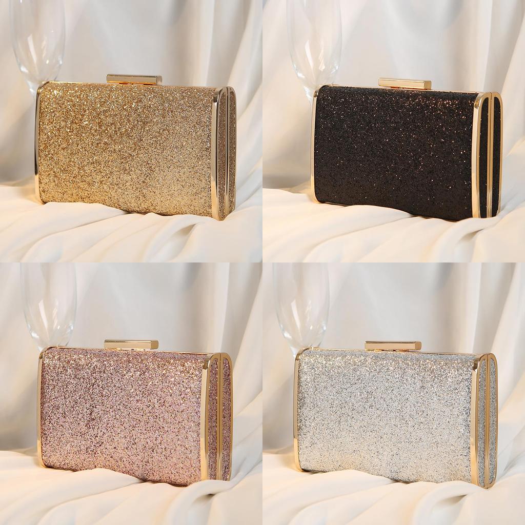 Borsa a tracolla clutch scintillante con catena e chiusura a lucchetto per serate