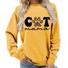Women's Fashion Round Neck Long Sleeve Colorful Cat  Letter Top Sweatshirt