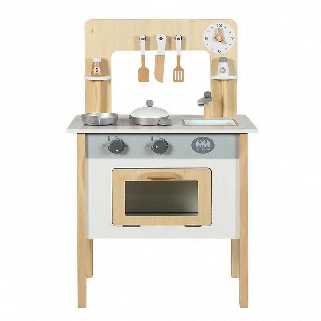 Wooden Play Kitchen Freestanding Toy Set Utensil Accessories Young Cooks Playset Blue