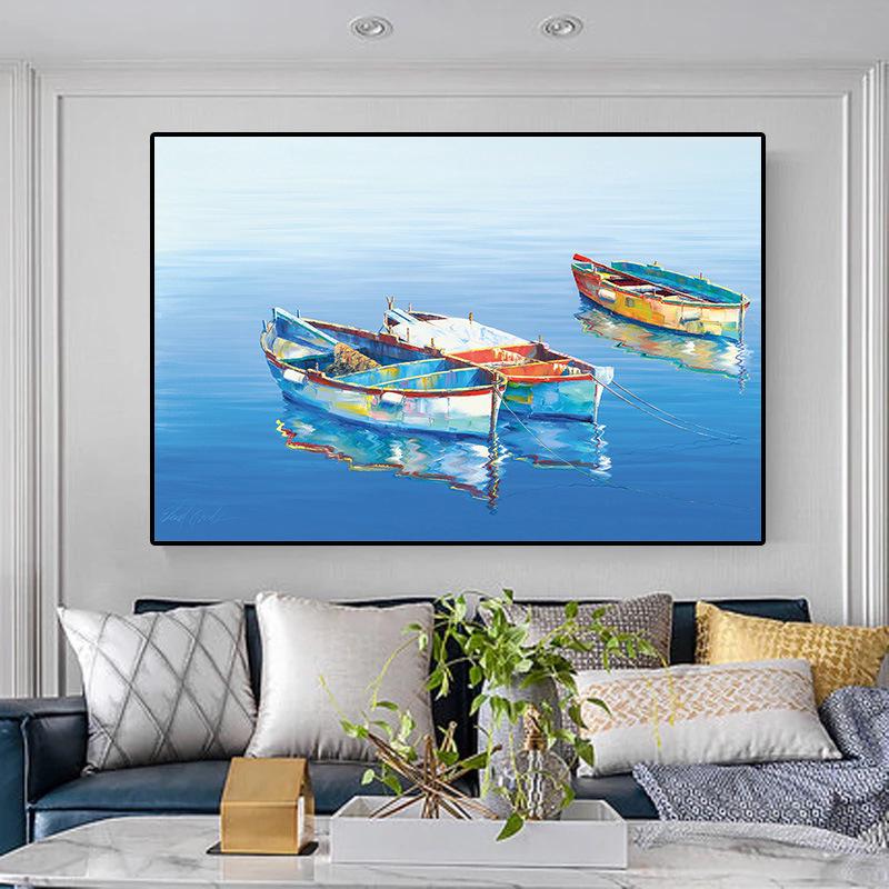 Modern Ocean Boat Canvas Wall Art: Bedroom & Living Room Decor