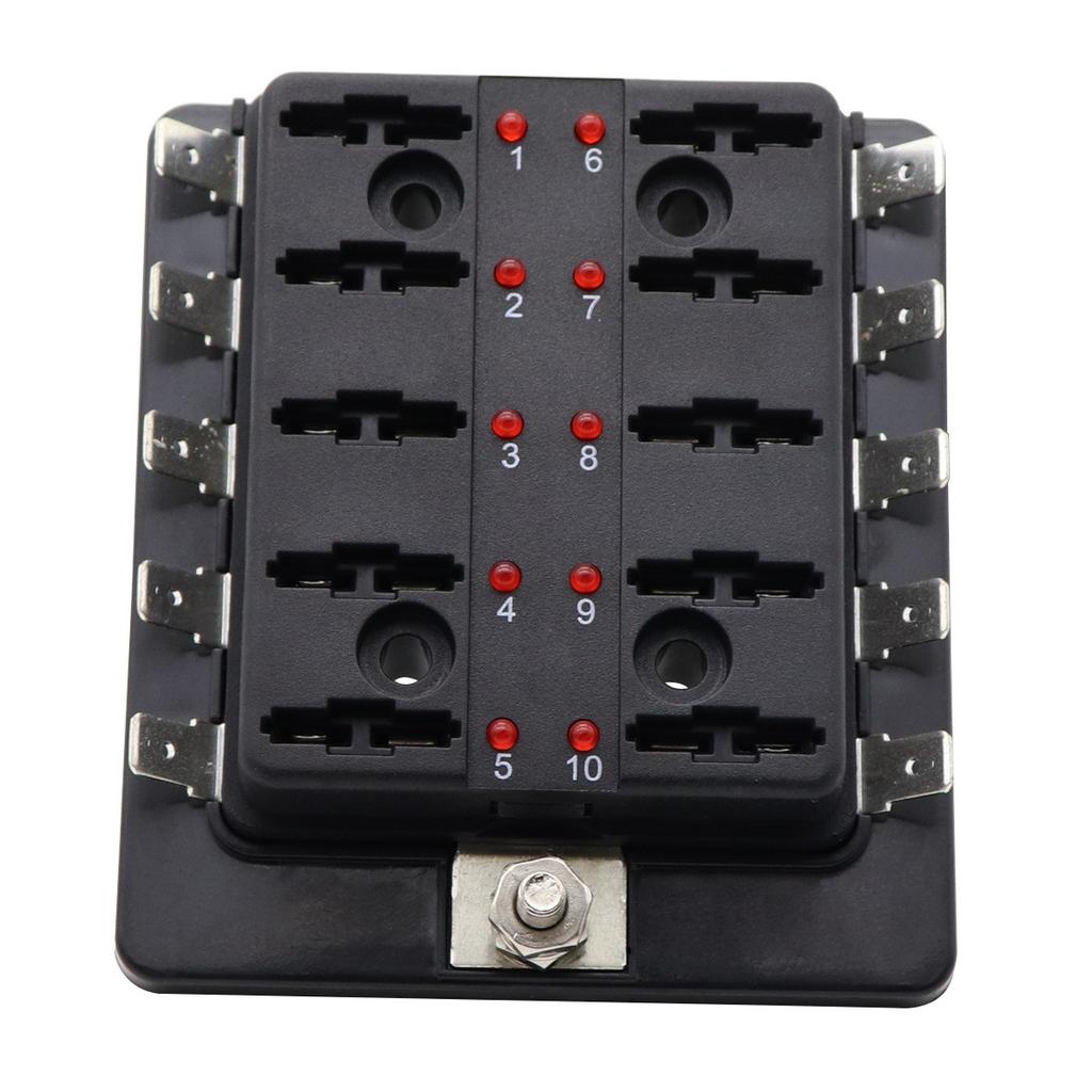 12V 10 Way Fuse Holder W/ LED Indicator Light For Car Yacht Marine