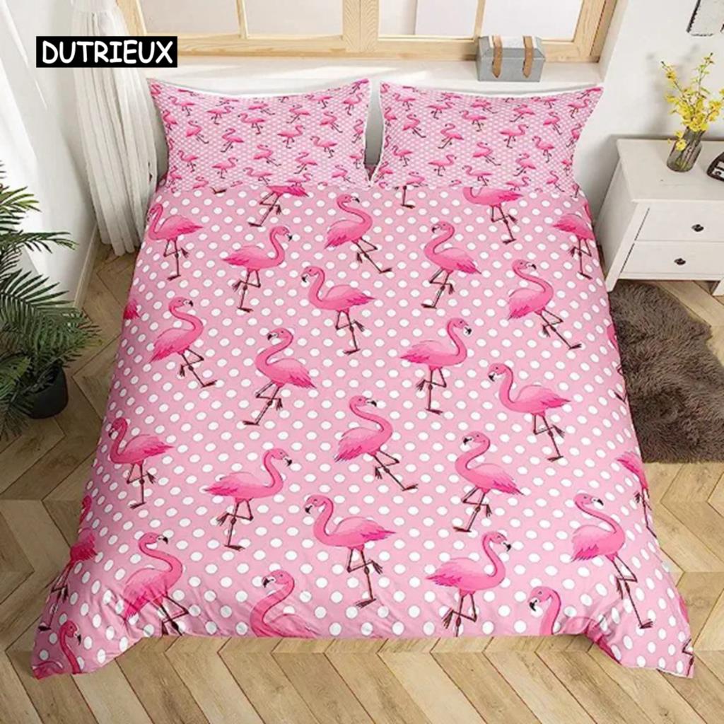 Povlak na přikrývku Flamingo List palmy King Size Tukan Plameňáci Povlak na přikrývku Dívky Chlapec Dospělý Tropické Botanické Listy pro Obývací pokoj