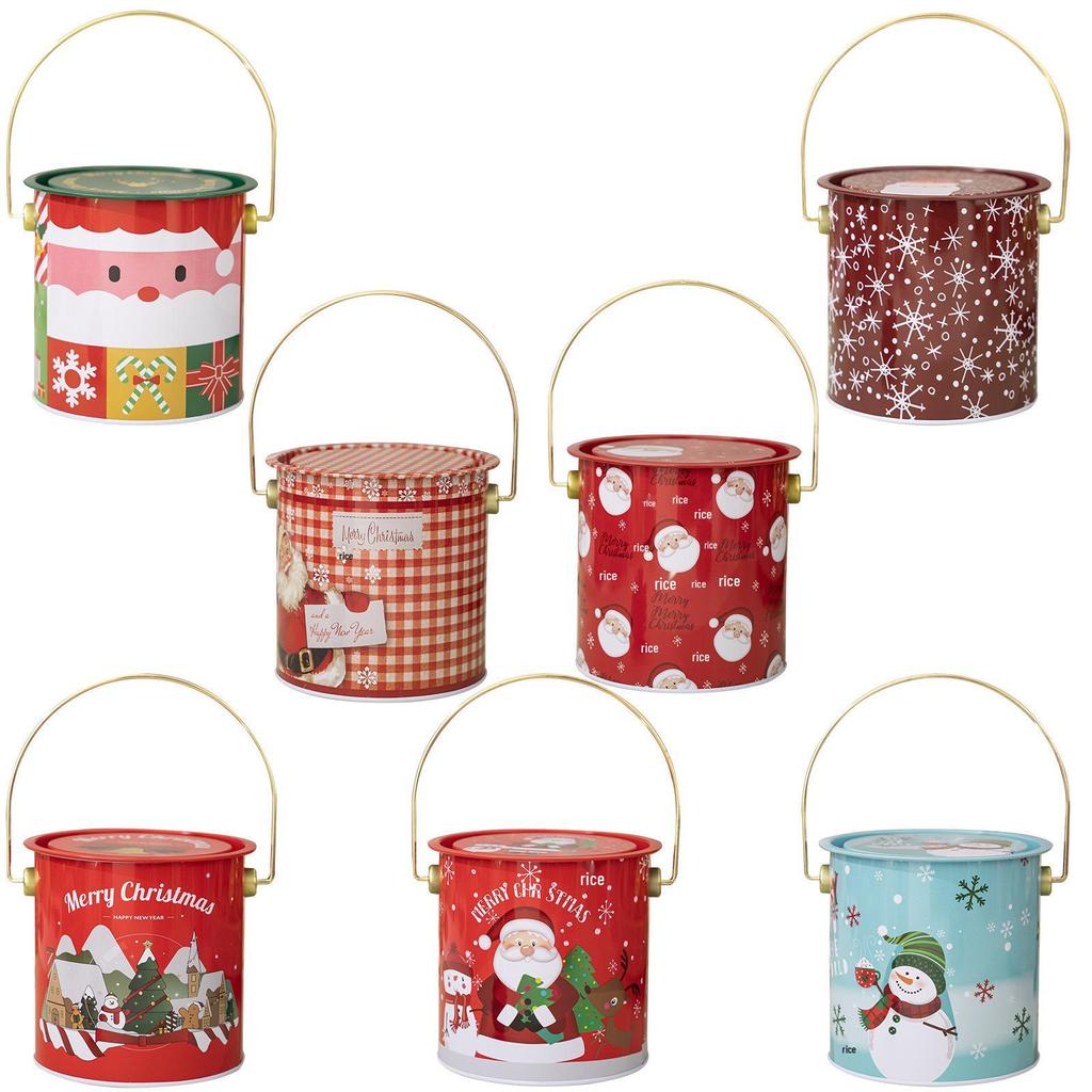 Christmas Tin Tote: Santa Claus & Snowman Candy Jar - Holiday Gift & Decoration