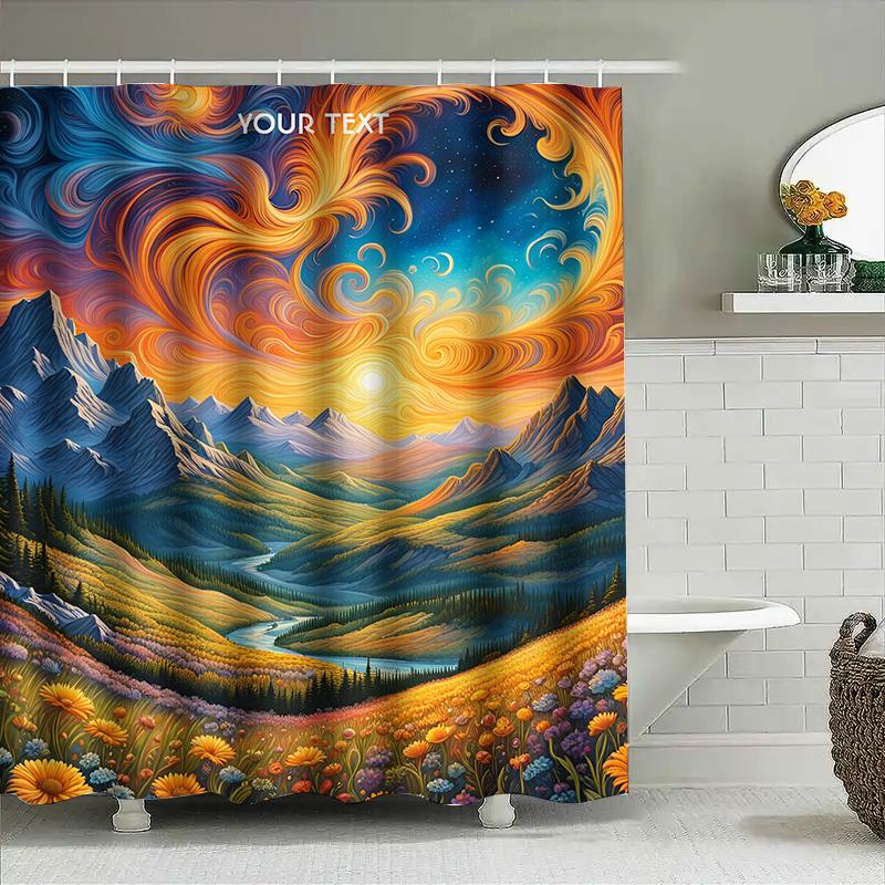 Sunset Mountain Majesty: Scenic Landscape Pattern Shower Curtain For A Tranquil And Inspiring Bathroom Dcor