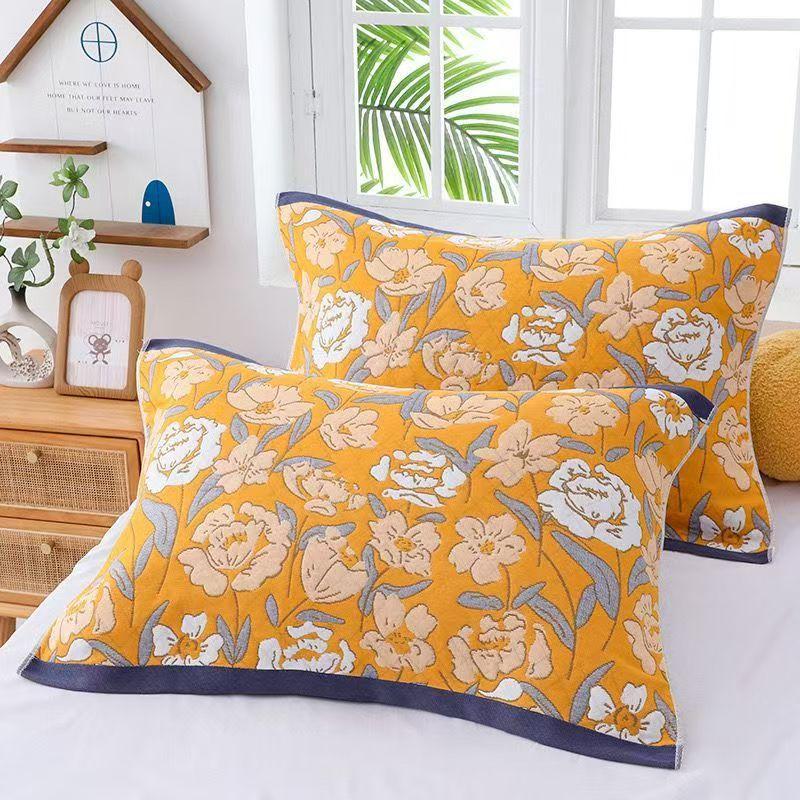Gauze Multi-layer Pillow Towel Colored Woven Jacquard Cotton Student Children Couple Home Soft and Comfortable Large Pillow Towel