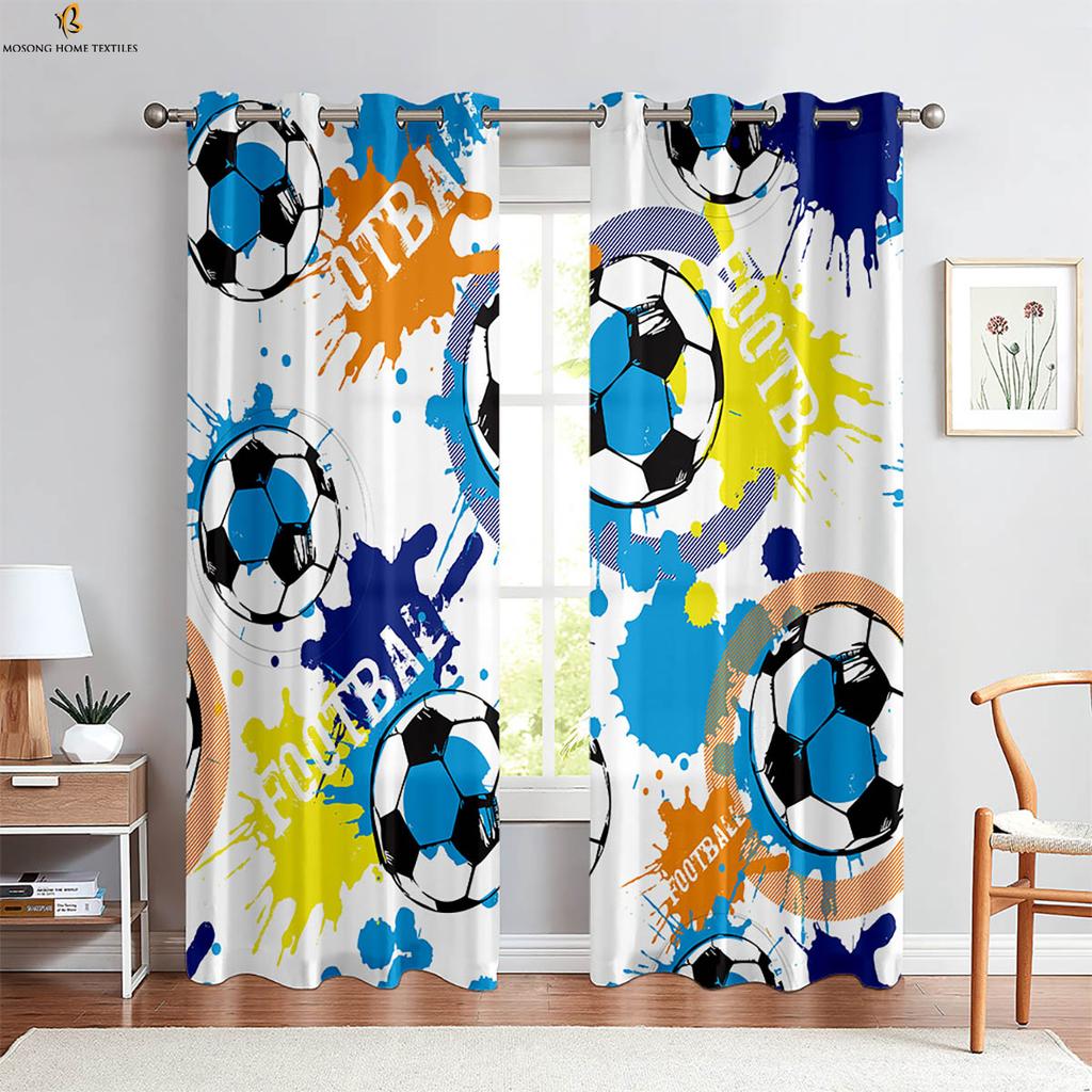 Durchbrich die Ziegelmauer Cool Fußball 3D-gedruckte Vorhänge Kinderzimmer Wohnzimmer Küche Schlafzimmer Dekorative Vorhänge 2 Stück