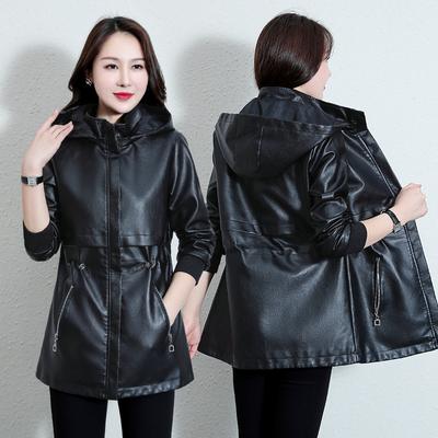 Damen-Lederjacke, mittellanger Mantel, lässige Lederjacke