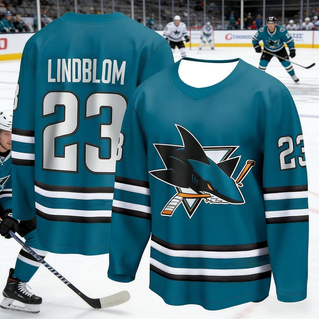 Maglia da Allenamento per Hockey su Ghiaccio più Venduta da Uomo con Stampa 3D del Logo dello Squalo, Traspirante e Asciugatura Rapida, Manica Lunga per Partite Bambini
