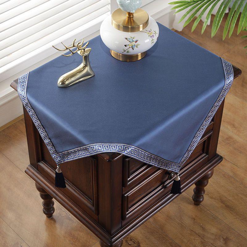 

New Chinese Style Bedside Table Cover Cloth Tablecloth Square Square Square Towel Small Square Table Dirt-Proof Cover Cover Corner Cabinet Fabric Dark blue 50*50cm