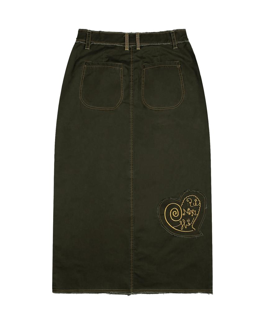 Lunakihu Wxsk008 Tsuru Cotton Long Skirt (Khaki)