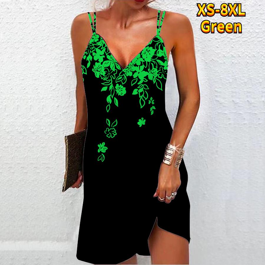 

Женское модное сексуальное платье без бретелек с 3D сломанными цветами и падающим принтом, свободное платье-бретелька с v-образным вырезом 3XL зелёный