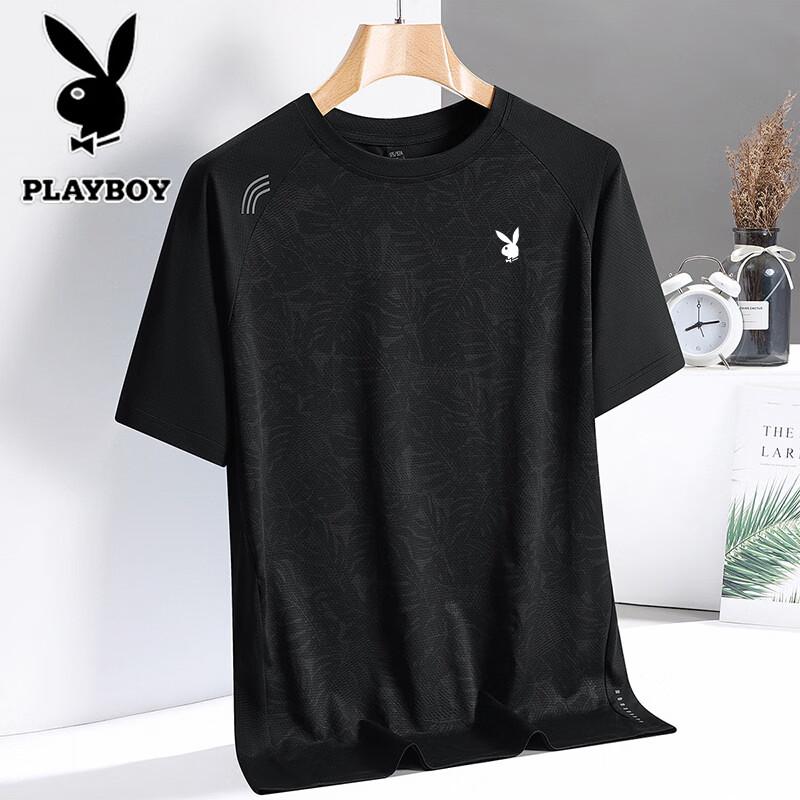 PLAYBOY Men s Ice Silk Round Neck T-Shirt 2XL чёрный
