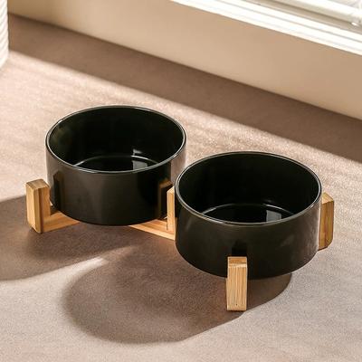 3pcs/set (1pc Rack + 2pcs Bowl) Non-Slip Ceramic Double Pet Food Bowl for Cats and Dogs - Prevents Spills and Slips