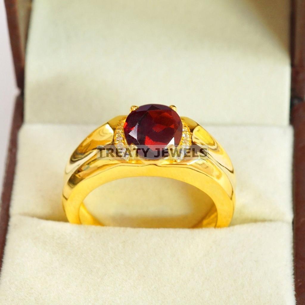 Garnet Oval Cut With 925 Sterling Silver Gold Plated Ring For Men's #B73 JL375671372354
