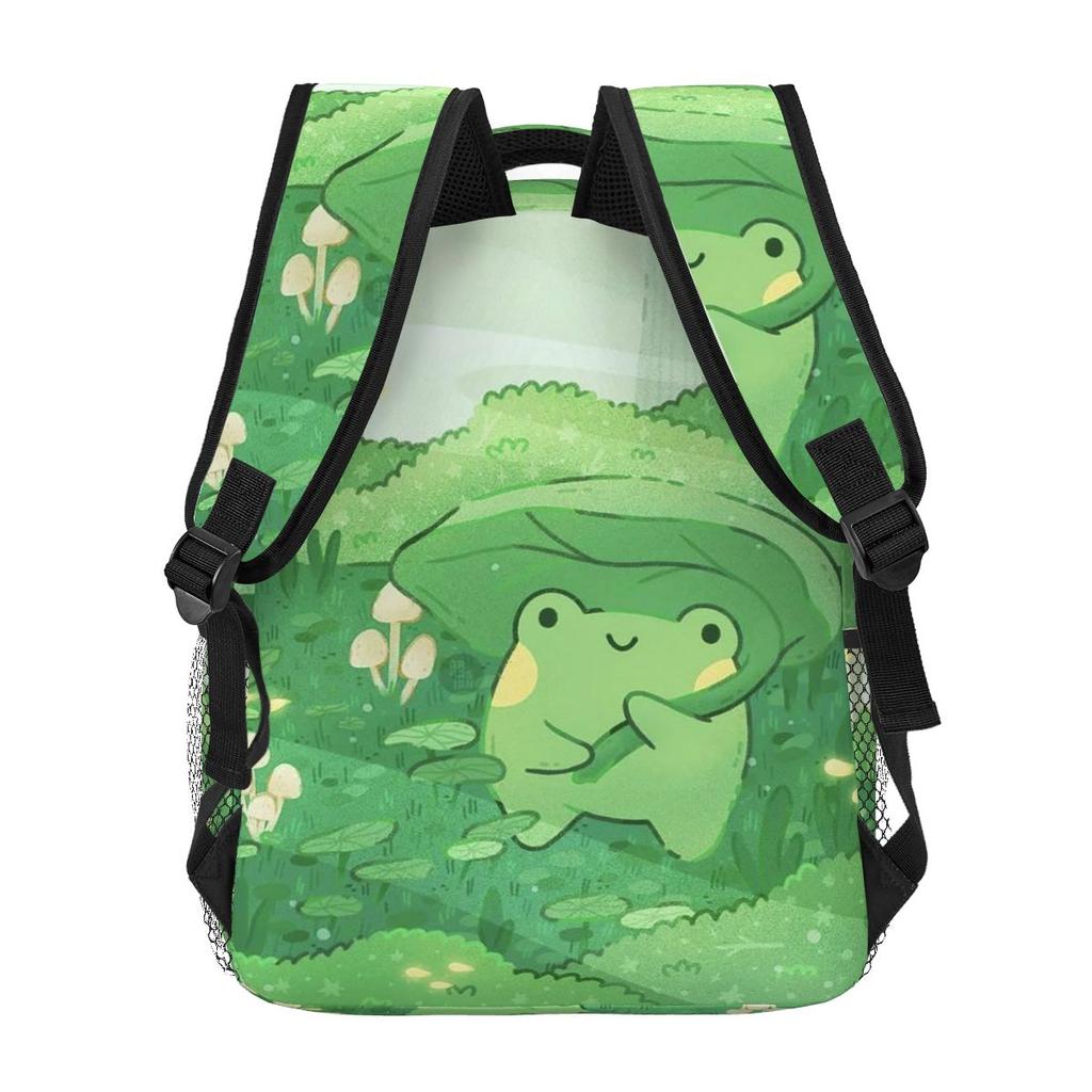 Cute Frog Under Leaf Rain Design Student Backpack School Bag Hiking Travel Daypack for Men Women Fashion Bookbag Shoulder Bags