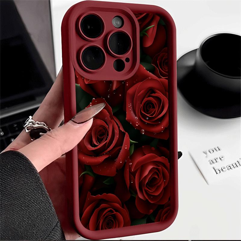 Romantic Red Rose Phone Case For iPhone 17 16 15 14 13 12 11 Pro Max For iPhone 16 15 14 7 8 Plus XS XR X Silicone Bumper Cover