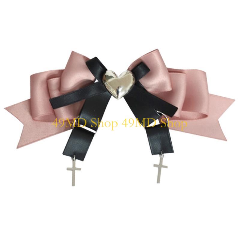 49MD Ribbon Bow Hair Clip Balletcore Bow with Headdress Gothic Hairpin