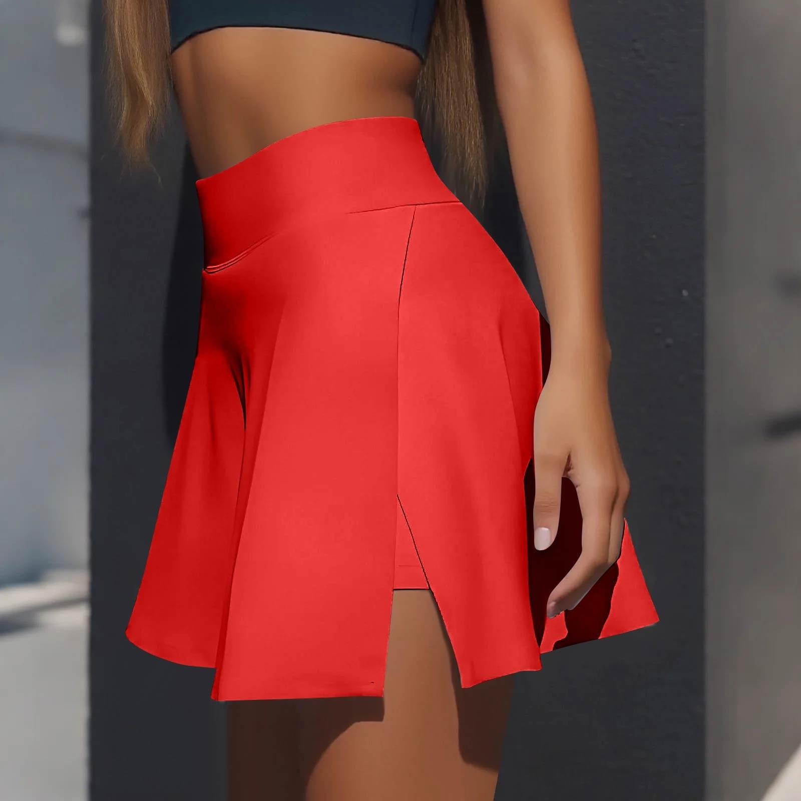 

Жіноча повсякденна однотонна коротка напівспідниця з високою талією Спортивна спідниця Плісирована спідниця XXL