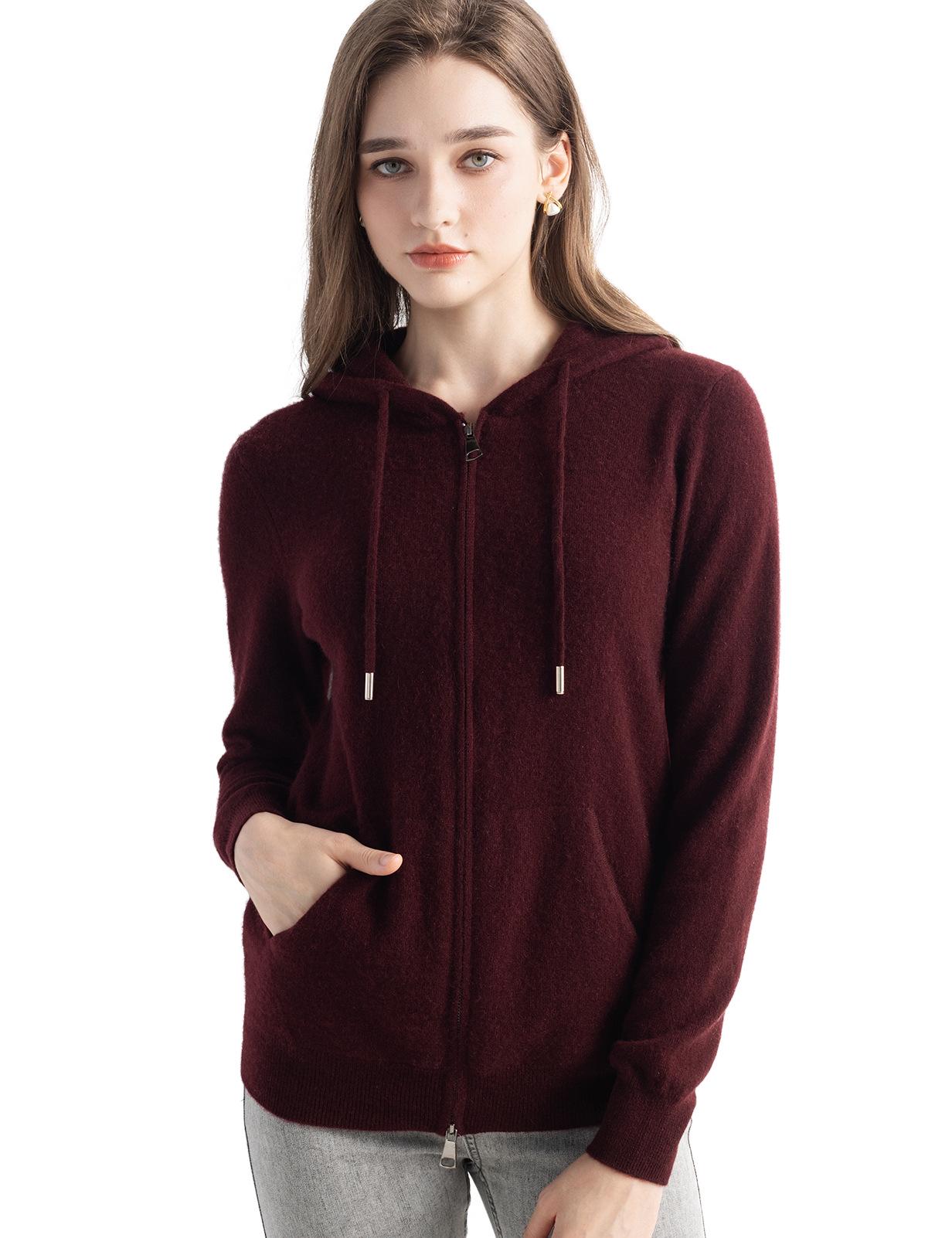 Women`s Solid Color Wool Zipper Hoodie