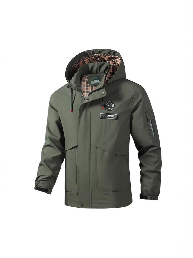 European Men's Casual Hooded Windbreaker Jacket with Detachable Hood, Plus Size.