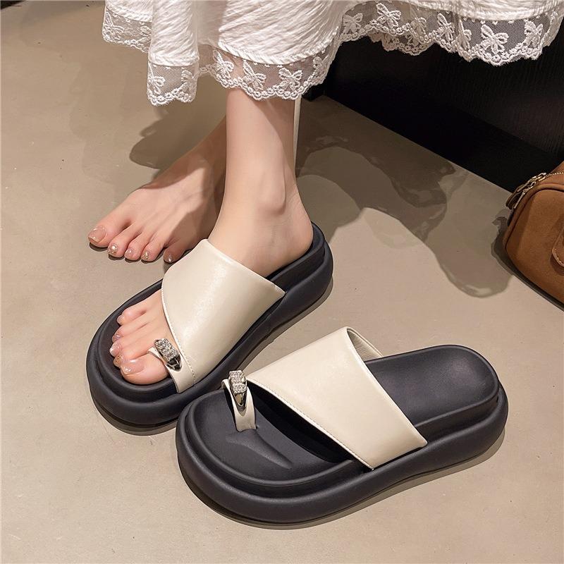 thick-soled metal-toed slippers women's shoes summer new vacation travel beach shoes wear cool slippers