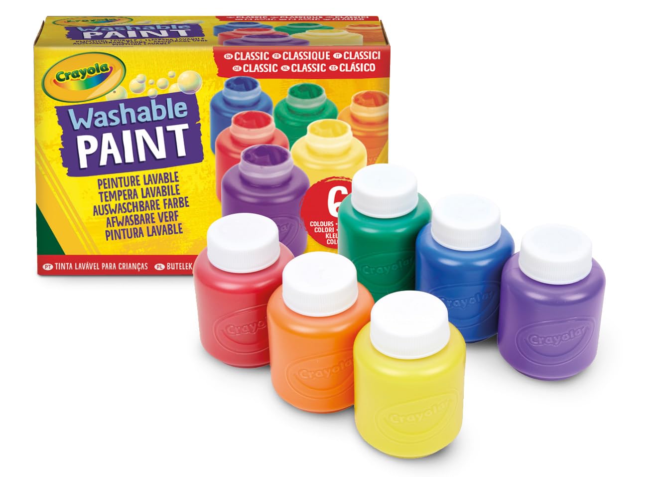 

Crayola Kids Washable Paint Bottle Set 6 Colors Easy to Wash Off Water Classic 541204