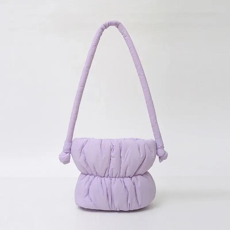 Nylon Bucket Bags Women Casual Designer Handbags Down-Filled Cotton Shoulder Bag Pleated Crossbody Bags Fashion Underarm Bag