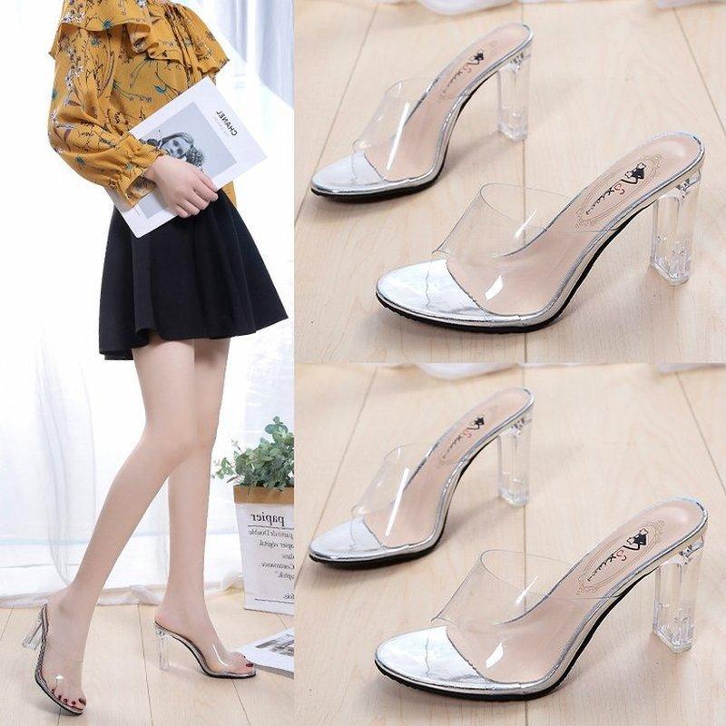 Crystal Clear Heel Shoes Women High Heels Sandals  Summer Female Transparent Sexy Party Slippers Zapatillas Mujer