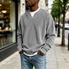 Men's V-neck Faux Two Piece Corduroy Long Sleeve Casual Sportswear T-shirt