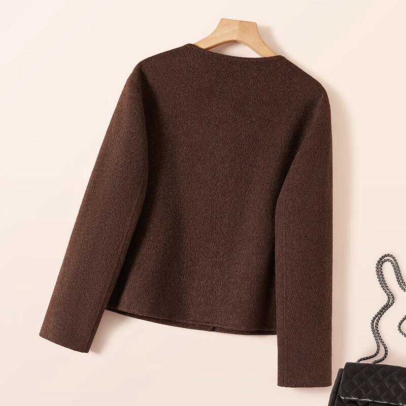 Damen Wintermantel aus reiner Wolle mit Rundhalsausschnitt und doppelseitiger Verarbeitung