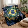 Brazil Football Printed Flannel Blanket Skin Friendly Warm Decorative Throw for Indoor Couch Bed Daily Use