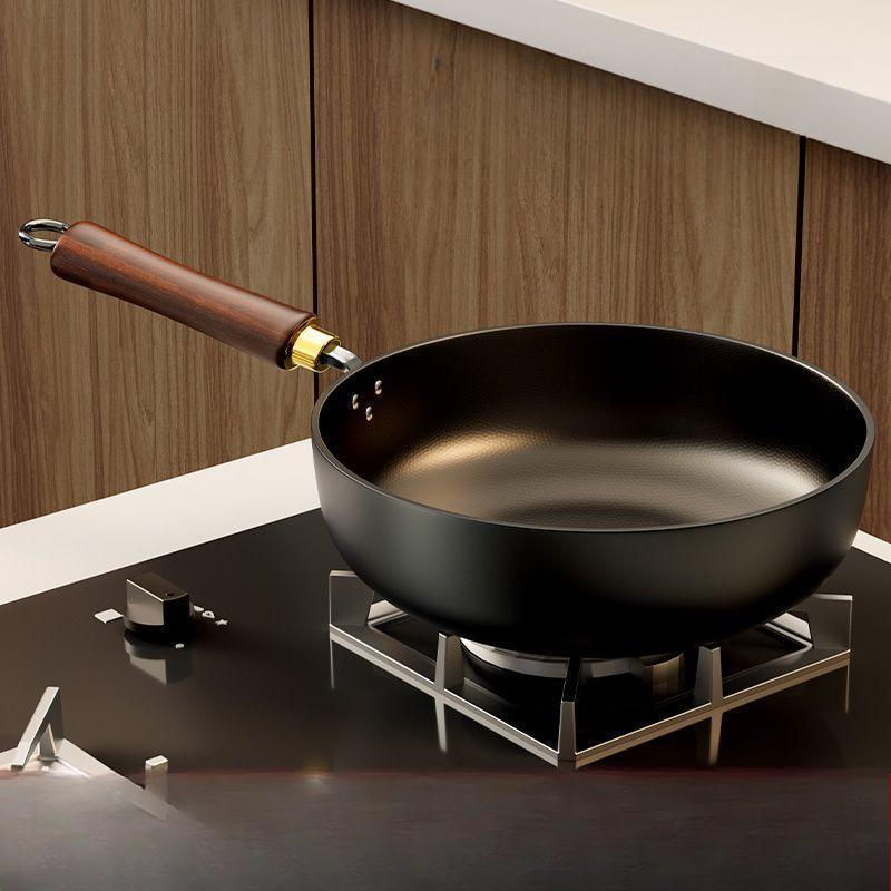 Poêle en Fer Forgé à la Main avec Motif Martelé pour Ménage Sauter Poêle Antiadhésive Poêle Plate Non Revêtue Électromagnétique Gaz Universel Poêle Plate